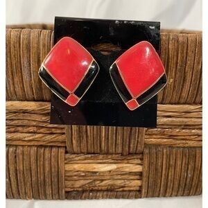 80’s Vintage Multi Color Gold Tone Statement Earrings